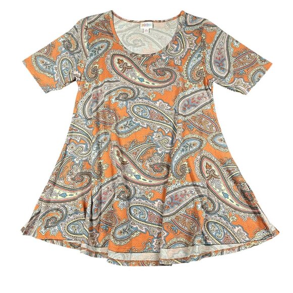 LuLaRoe Classic Tee Womens Small Orange Paisley Boho Comfortable Short Sleeve - Picture 1 of 10